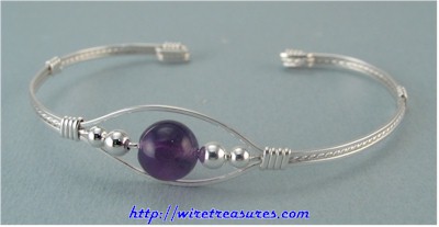 Single Amethyst Bead Cuff Bracelet