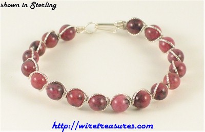 Rhodonite Many-Bead Bangle Bracelet