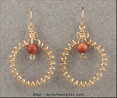 Curly Wire Earrings with Goldstone Beads