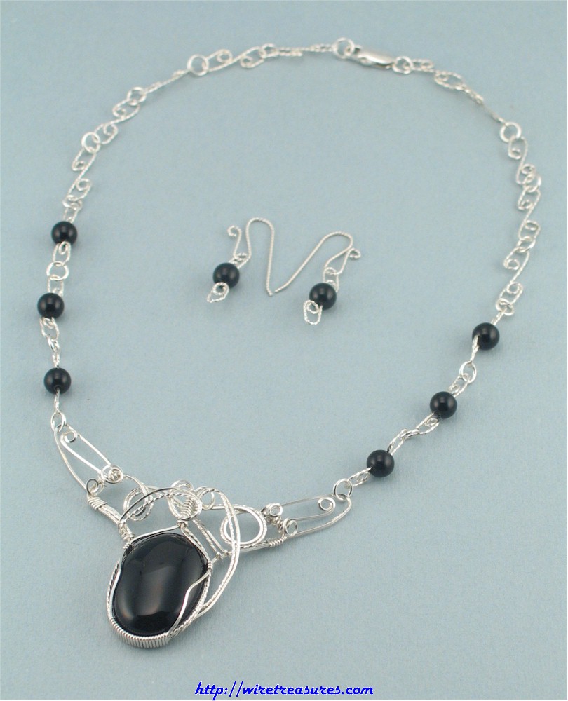 Onyx Necklace in Sterling Silver with Matching Earrings