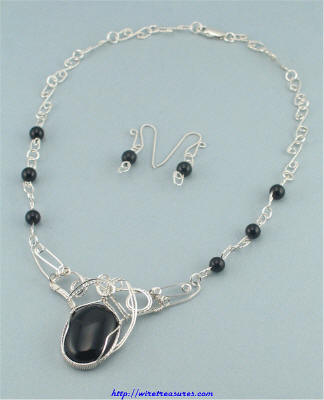 Onyx Necklace in Sterling Silver with Matching Earrings