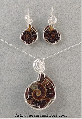Ammonite Fossil Pendant & Earrings Set