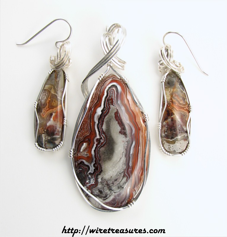 Lace Agate Pendant & Earrings Set