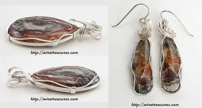 Lace Agate Pendant & Earrings Set