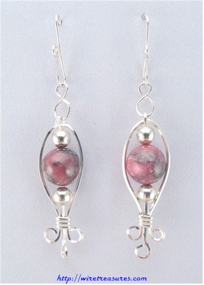 Rhodonite Bead Dangly Earrings