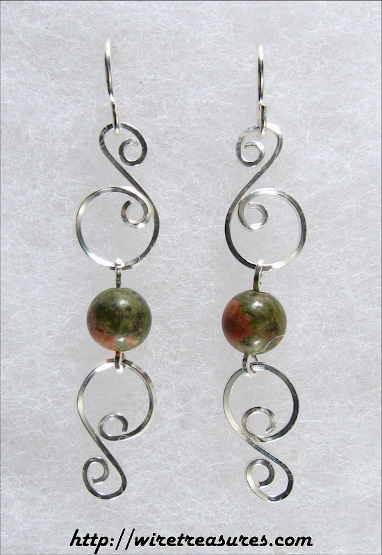 Hammered Whirlpool Earrings with Aventurine Beads