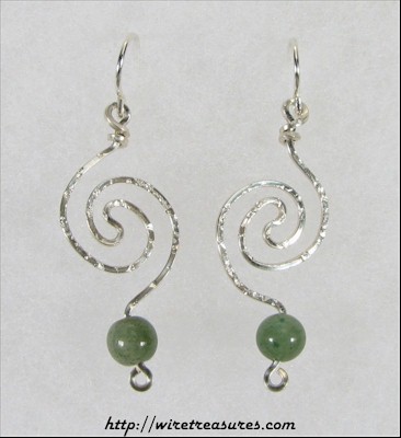 Hammered Whirlpool Earrings with Aventurine Beads