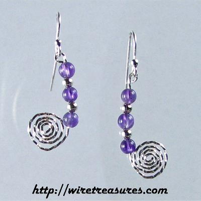 Beaded Snail Earrings with Amethyst Beads