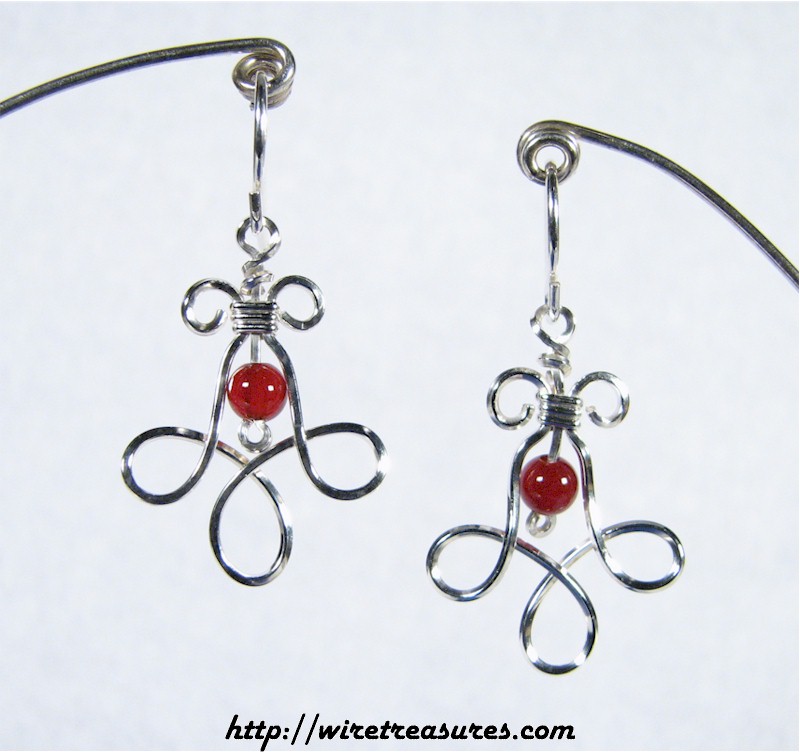 Curly Wire Earrings with Carnelian Bead