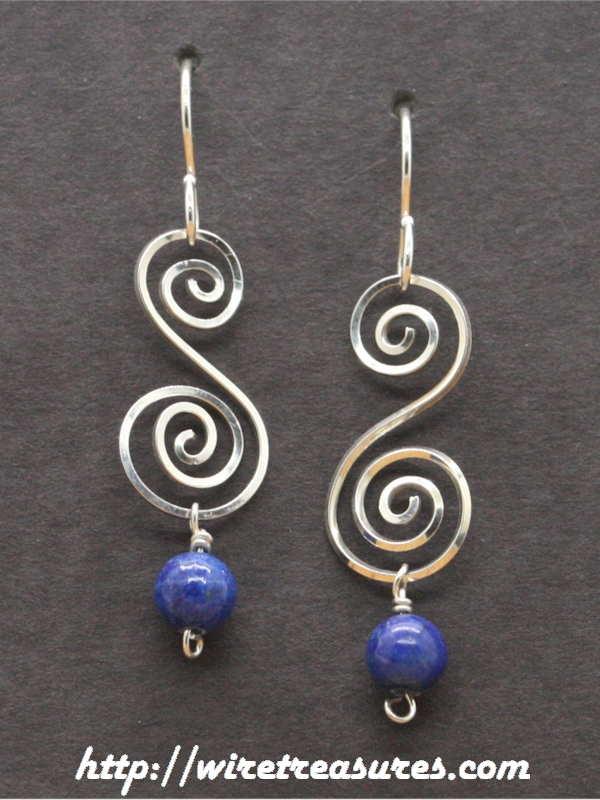 Fancy "S" Earrings with Lapis Beads