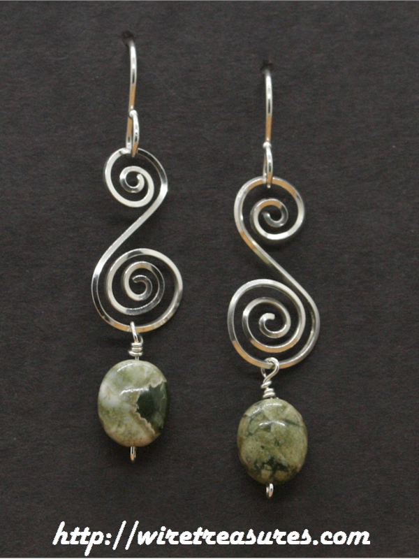 Fancy "S" Earrings with Rainforest Jasper Beads