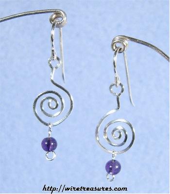 "G-Clef" Earrings with Amethyst Beads