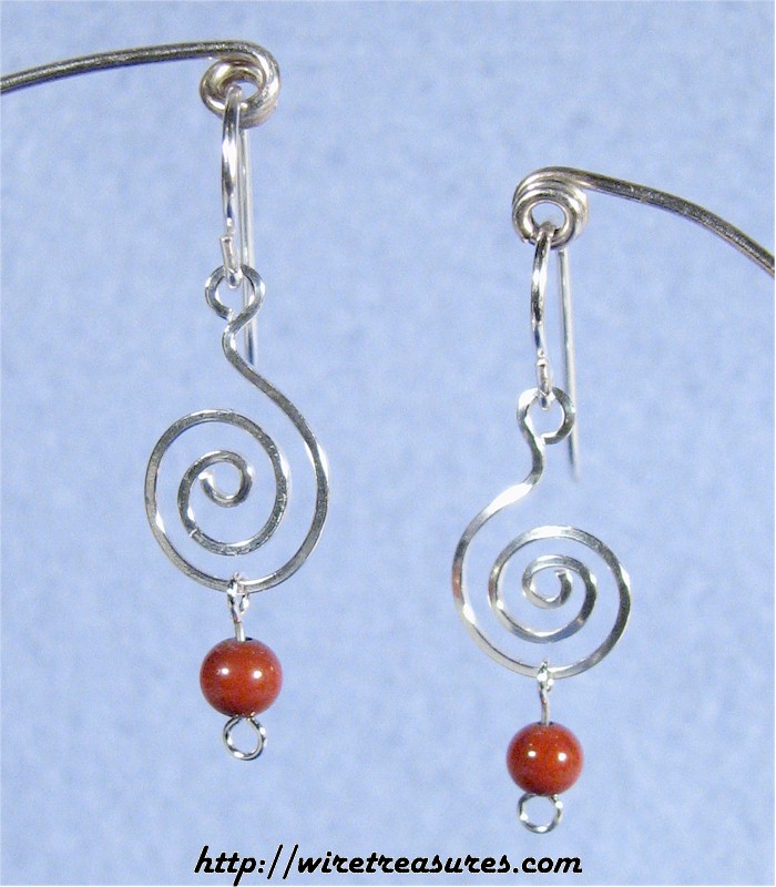"G-Clef" Earrings with Red Jasper Beads