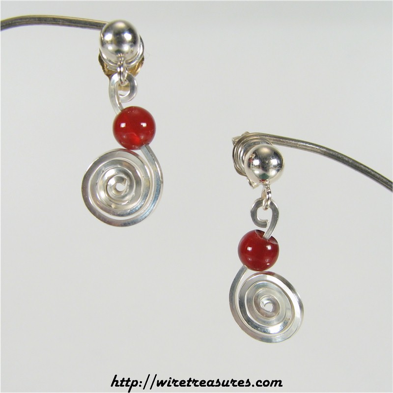Curly Wire Earrings with Carnelian Bead