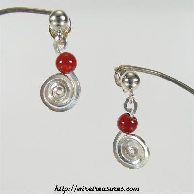 Curly Wire Earrings with Carnelian Bead
