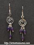 "G-Clef" Earrings with Triple Amethyst Beads