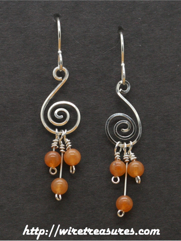 "G-Clef" Earrings with Triple Carnelian Beads