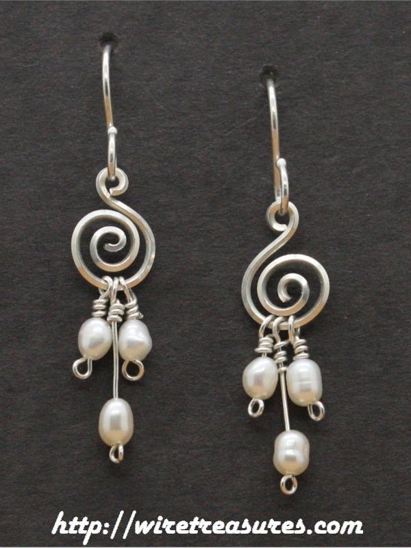 "G-Clef" Earrings with Triple Freshwater Pearl Beads