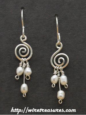 "G-Clef" Earrings with Triple Freshwater Pearl Beads
