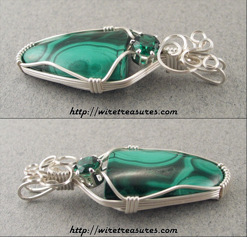 Malachite Pendant with Simulated Emerald Faceted Stone