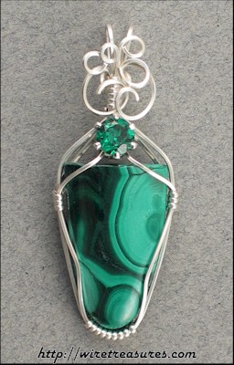 Malachite Pendant with Simulated Emerald Faceted Stone